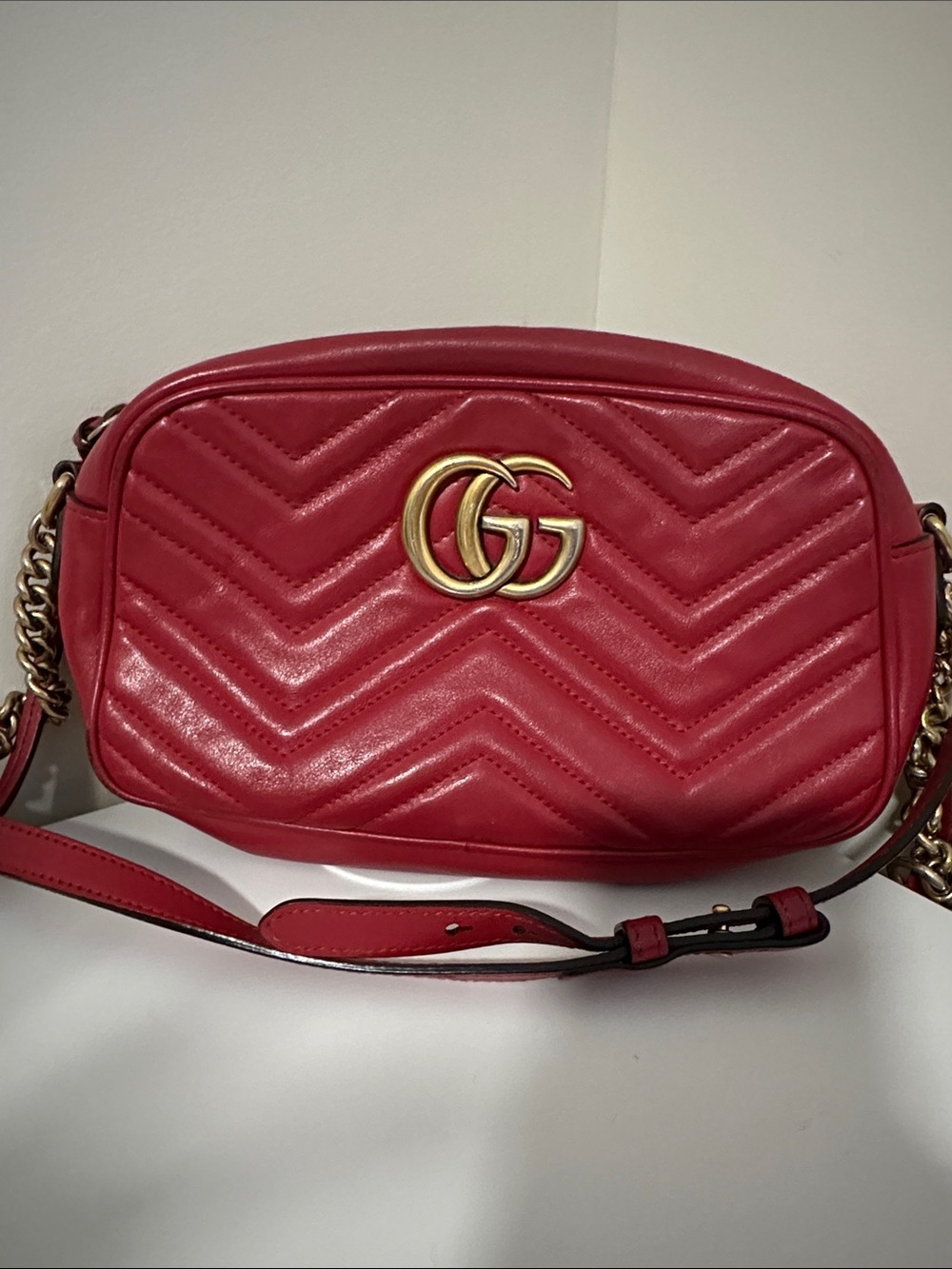 Gucci Red Chevron Matelassé GG Crossbody Bag